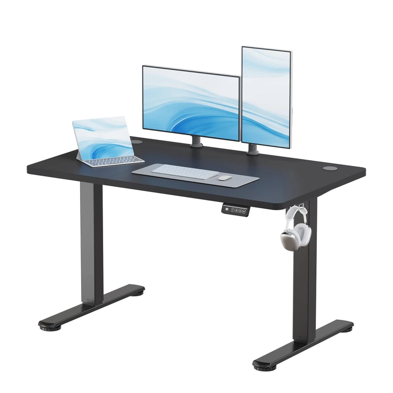 JUMMICO Electric Standing Desk Height Adjustable 120x60cm Sit Stand Table with Backpack Hook and Memory Smart Panel, Home Office, Black - Image 1