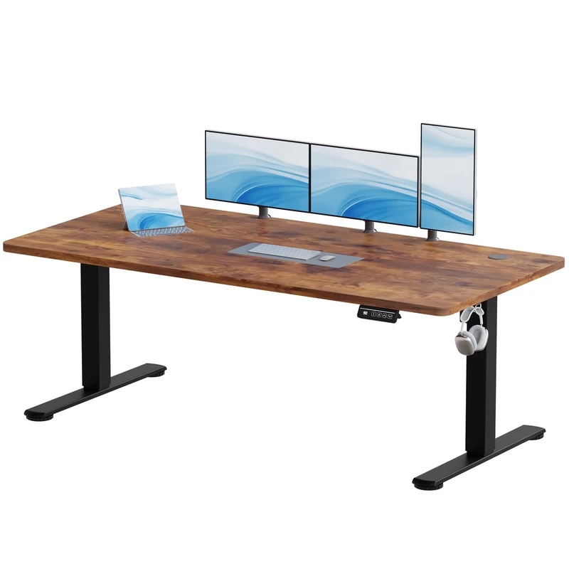 JUMMICO Electric Standing Desk Height Adjustable 180x80cm Sit Stand Table with Backpack Hook and Memory Smart Panel, Home Office,Rustic Brown - Image 1