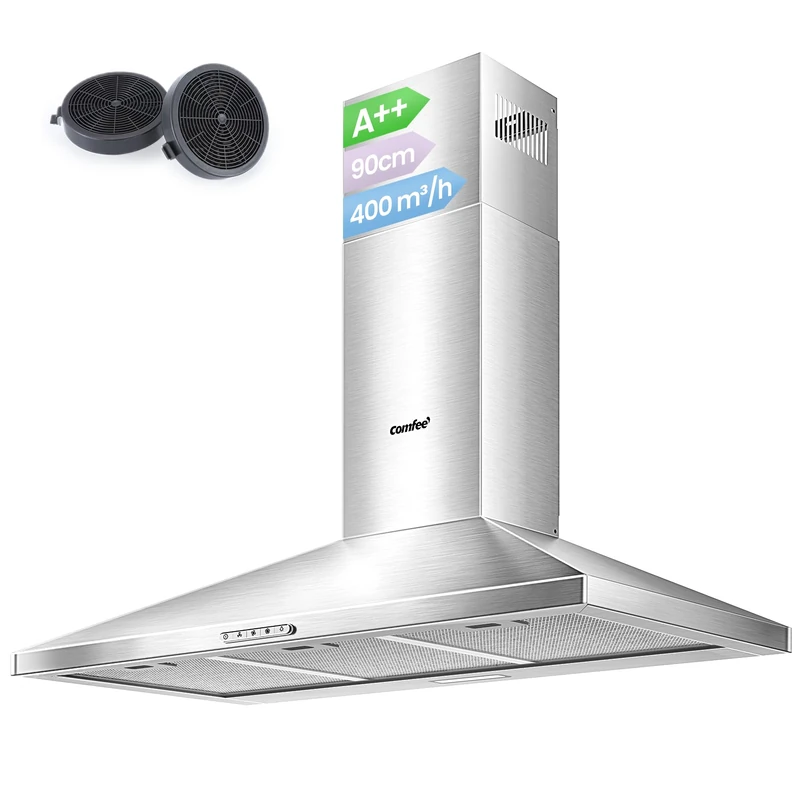COMFEE' 90cm Chimney Cooker Hood, Class A++ Wall Mounted Kitchen Extractor
