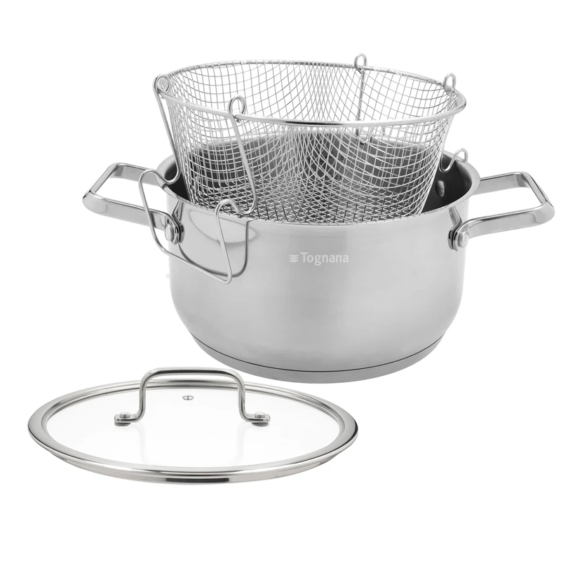 Tognana Iconiqa Deep Fryer 22 cm with Lid and Basket, Steel, Silver