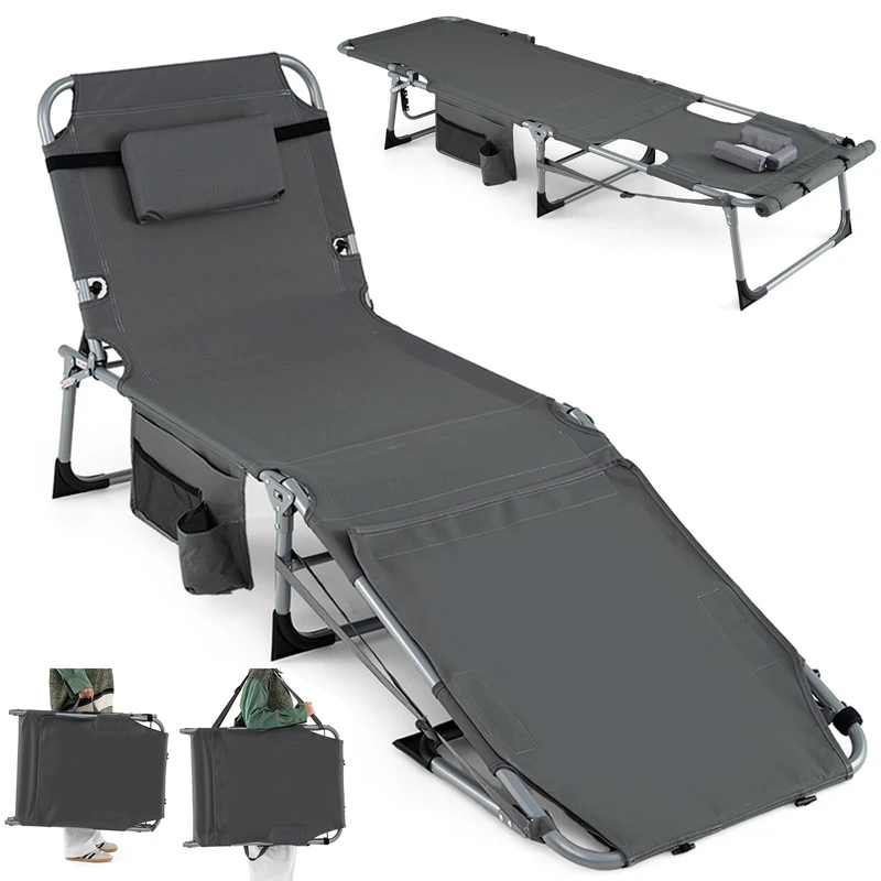 RELAX4LIFE Folding Sun Lounger with Face Hole (Grey)