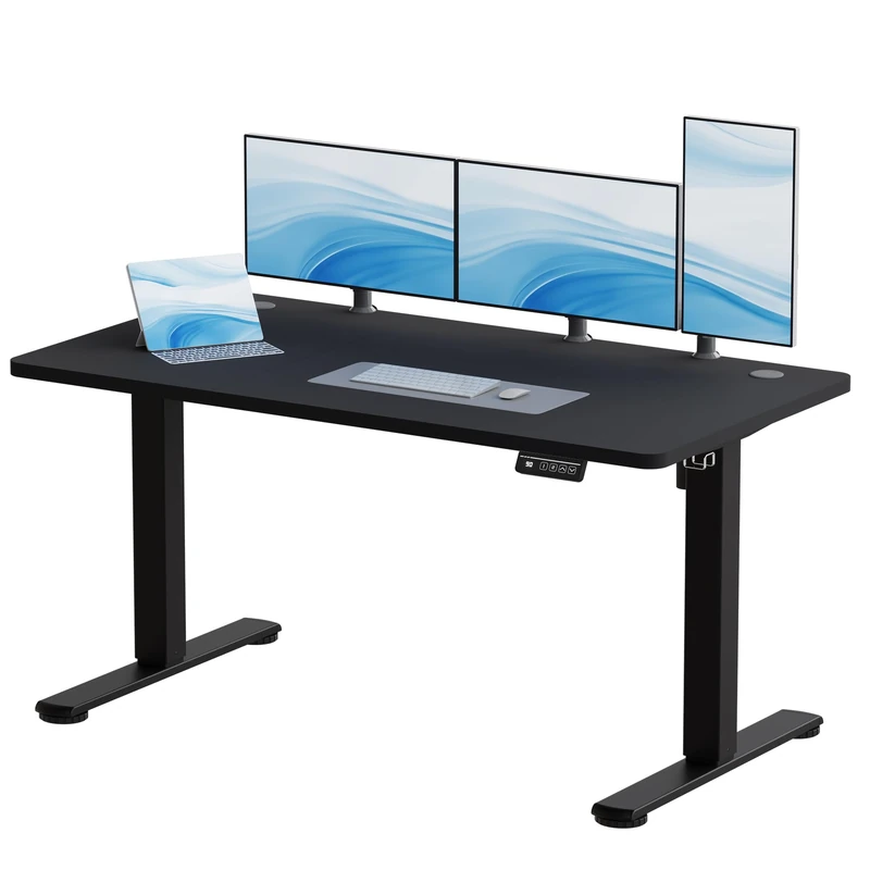 JUMMICO Electric Standing Desk Height Adjustable 140x60cm Sit Stand Table with Backpack Hook and Memory Smart Panel, Home Office, Black - Image 1