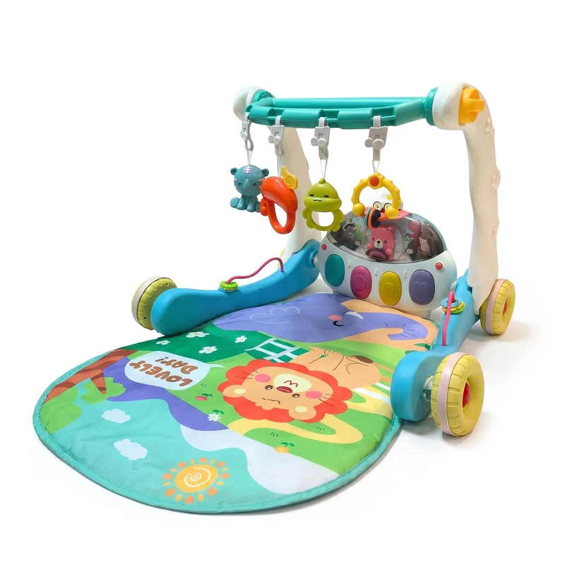 Relaxdays play arch, toys, wheels, music & lights, H x W x D: 41 x 58 x 75 cm, baby gym, jungle mat, blue