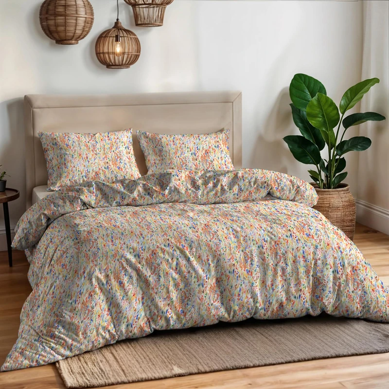 Aurora Double Duvet Cover Set – 100% Cotton – Made in Italy – Sleeping Bag 250 x 200 cm + 2 Pillowcases – Joy