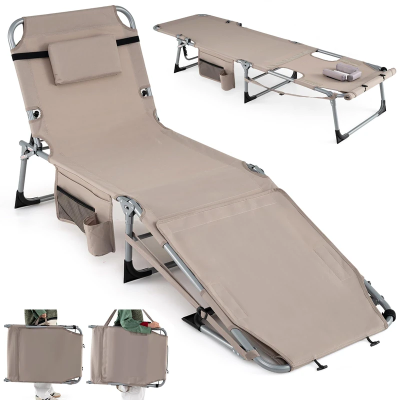 RELAX4LIFE Folding Sun Lounger with Face Hole (Beige)