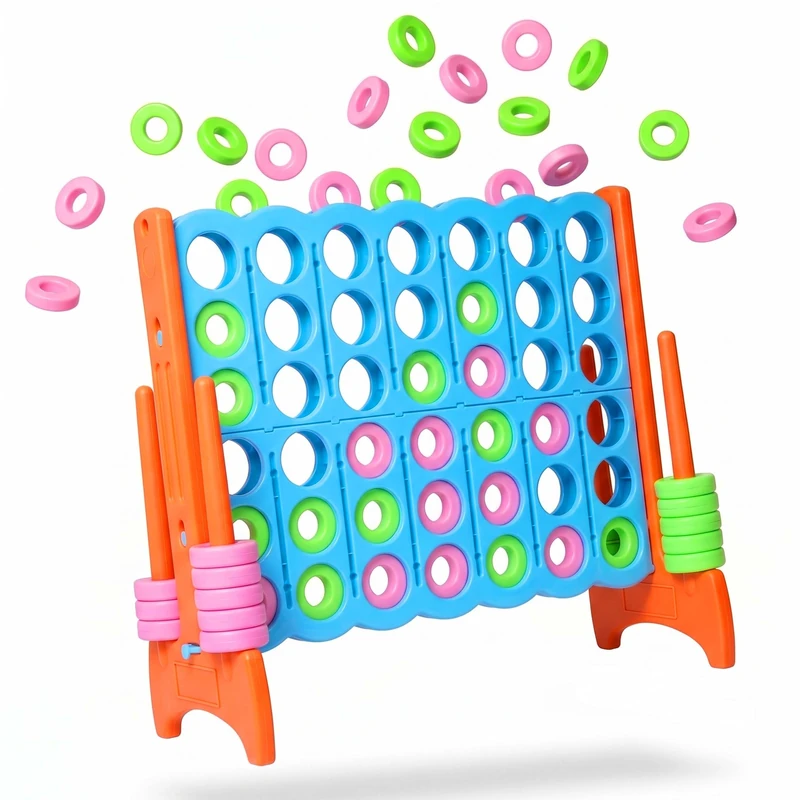 Relaxdays Connect Four XXL, outdoor, kids & adults, light blue/orange