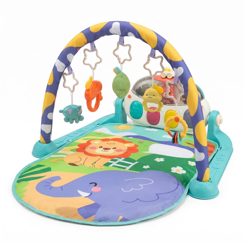 Relaxdays Activity Arch, toys, music & lights, H x W x D: 42 x 64 x 80 cm, fabric, baby gym, jungle playmat, blue