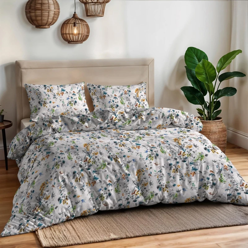 Aurora Double Duvet Cover Set – 100% Cotton – Made in Italy – Sleeping Bag 250 x 200 cm + 2 Pillowcases – Flora