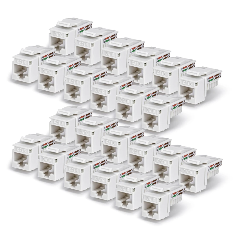 StarTech Cat6 Keystone Jack, 24-Pack RJ45 Ethernet Keystone Jacks, UTP Cat6 Wall Jack, 90-Degree 110 Punch Down, White