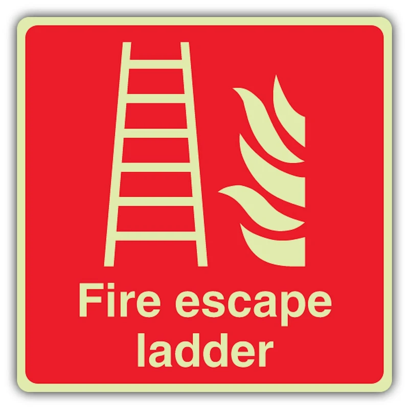 V Safety Glow In The Dark Fire Escape Ladder Sign - 450 x 450 mm - Made From Triple Glow Rigid Plastic - Fire Safety Signage - Made in Britain
