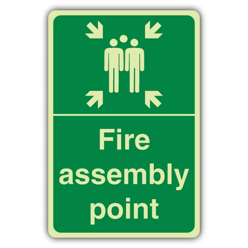 V Safety Glow In The Dark Fire Assembly Point Sign - 400 x 600 mm - Made From Double Glow Rigid Plastic - Fire Safety Signage - Made in Britain