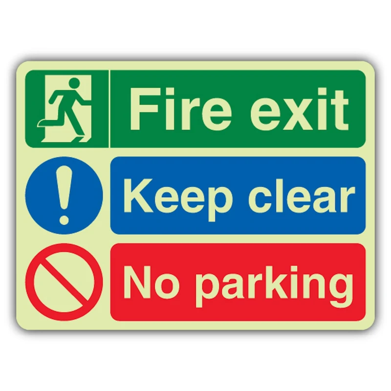 V Safety Glow In The Dark Fire Exit - Keep Clear - No Parking Sign - 600 x 450 mm - Made From Triple Glow Rigid Plastic - Fire Safety Signage - Made in Britain