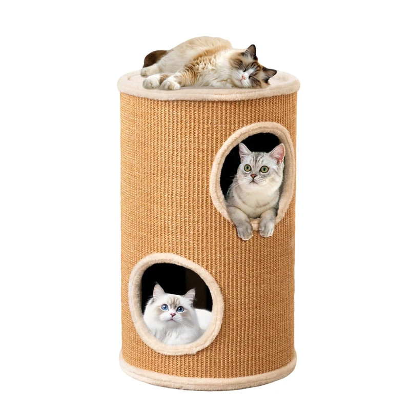 GYMAX Multi-level Cat Condo with Sisal Scratching Pad (36 x 36 x 59.5cm,Brown)
