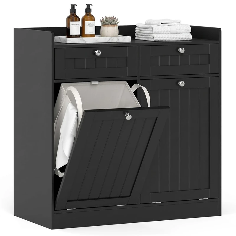 RELAX4LIFE Tilt-Out Bathroom Cabinet with Removable Bins (Black)