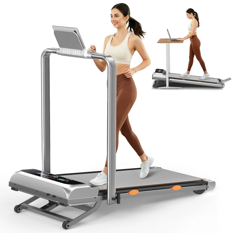 Walking Pad with 15% 12-Level Auto Incline & Handle Bar, 450 lbs Capacity UI Screen, Rayspace 3.5HP Quiet Under Desk Treadmill, Speaker, APP & Remote Control, Foldable Treadmills for Home/