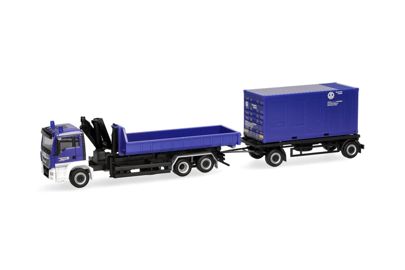 Herpa truck model MAN TGS M interchangeable truck with trailer "THW Singen" (Baden-Württemberg/Singen), on a scale of 1:87, plastic miniature, made in Germany, model building, collectors edition - Image 1