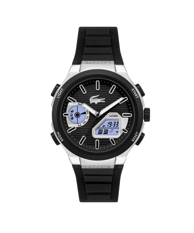 Lacoste Analog Digital Chrono Watch for Men LC33 Collection with Black Silicone Strap - 2011516