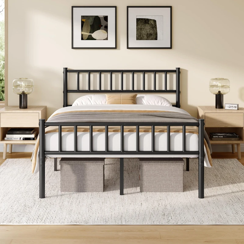 Yaheetech 4ft Small Double Solid Metal Bed Frame Underbed Storage, Black