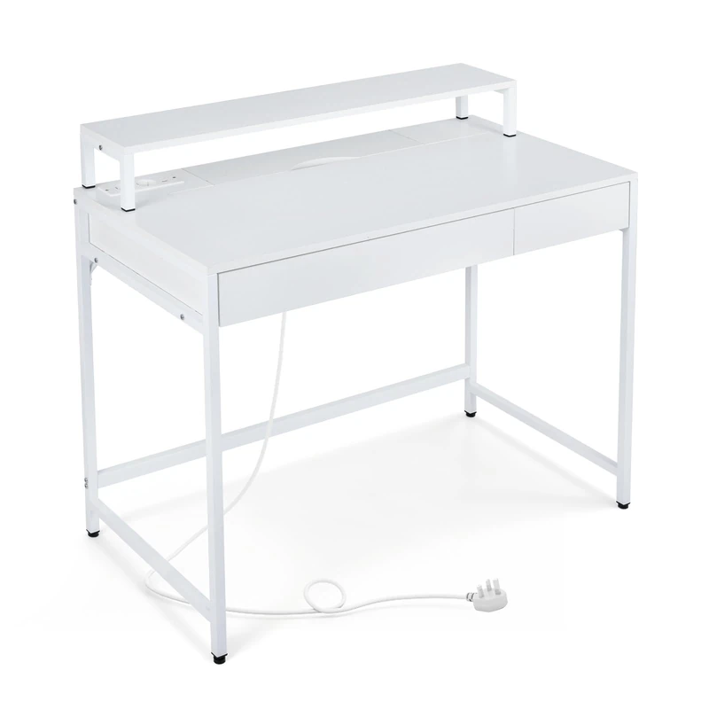CASART Computer Desk with Power Outlets, Wooden Office Desk