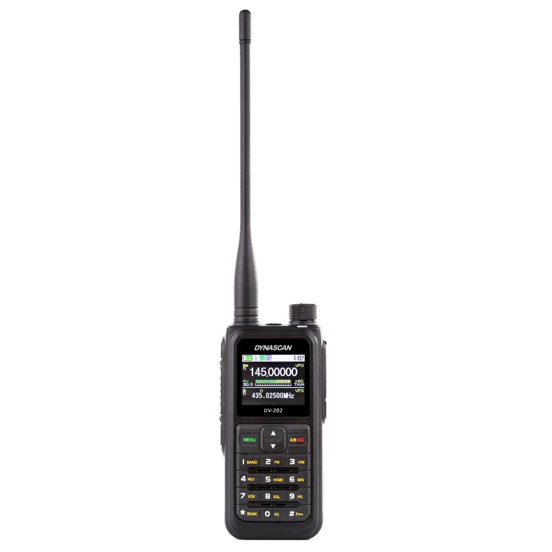 Dynascan UV-202 dual band VHF/UHF radio station, 5W, 200 channels, VOX, Noise cancellation, FM Radio reception and AM air band, IP67