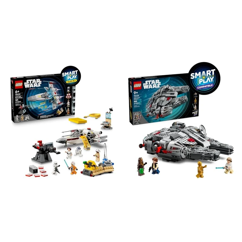 LEGO Star Wars SMART Play Bundle: Luke’s Red Five X-Wing All-In-One Set 75423 and Millennium Falcon Compatible Set 75426 - Interactive Toys - Gifts for 9+ Year Old Boys & Girls