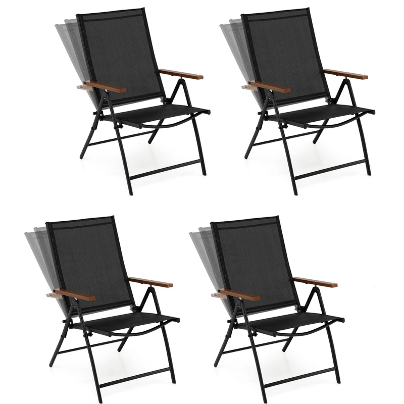 GiantexUK Set of 4 Patio Folding Chairs, 5-Position Adjustable Garden Chair