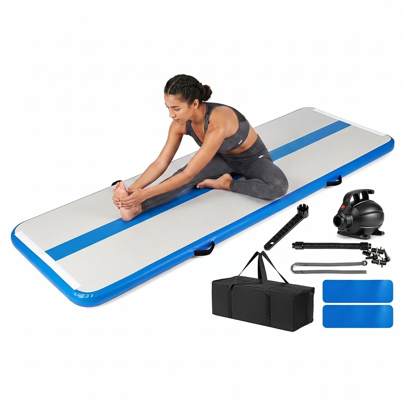 FANTASK 3 m Airtrack Mat, 10 cm Thick, Gym Mat Inflatable with Electric Air Pump, Training Mat, Gymnastics Mat, Tumbling Mat for Gymnastics, Yoga, Water (Blue)