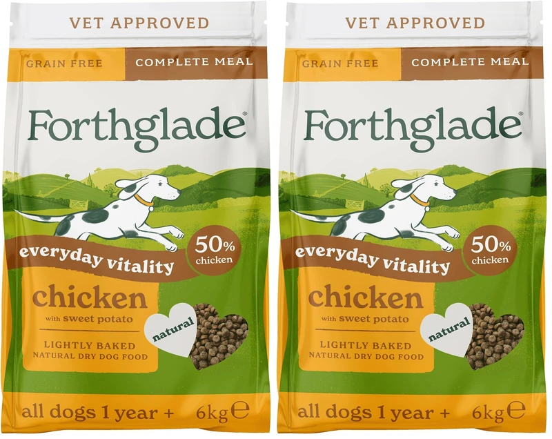 Forthglade Dry Dog Food, Lightly Baked, (6kg), Hypoallergenic and Grain Free Dog Food, Adult 1 Year +, Chicken With Sweet Potato, Complete and Balanced Meal, 50% Single Source Protein (Pack of 2)