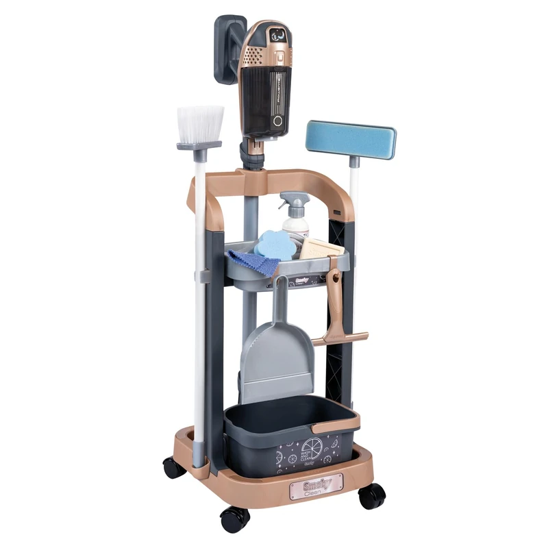 Smoby - Rowenta Cleaning Trolley Roleplay with Stick Vacuum Cleaner - with Realistic Sounds - 10 pretend play accessories Included - Multidirectional Wheels - Ages 3+