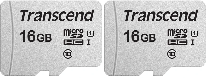 Transcend USD300S 16GB microSDHC Class 10 U1 Memory Card without SD Adapter TS16GUSD300S (Pack of 2)
