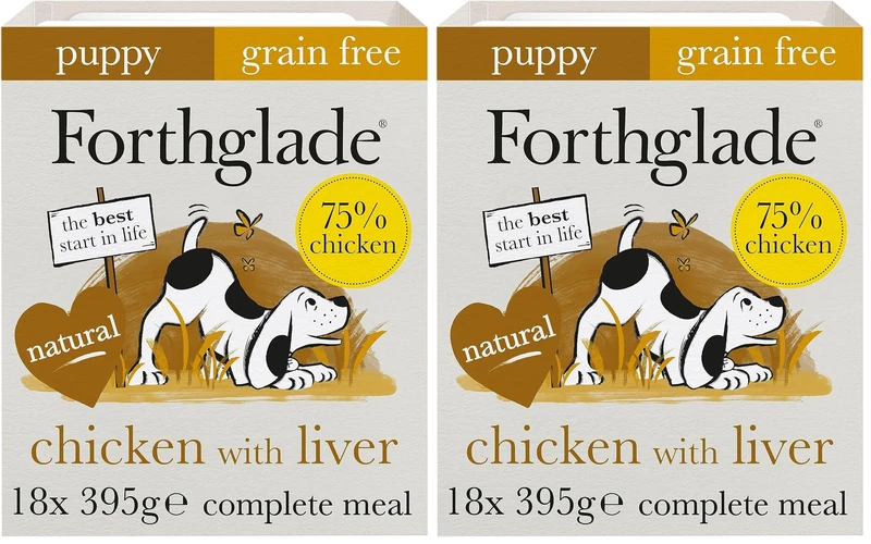Forthglade Wet Puppy Food Variety Pack (18 x 395g Trays) - Grain Free & Hypoallergenic Dog Food, Chicken with Liver & Vegetables, Complete Meals for Puppies 2-12 Months (Pack of 2)