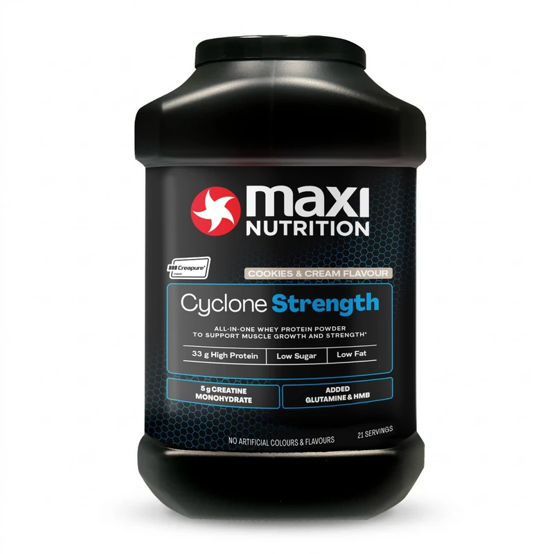 MaxiNutrition Cyclone, Cookies & Cream, Whey Protein Isolate Blend + Creatine, Glutamine & HMB, Added Zinc - Low in Sugar and Fat, 33g Protein per Serve - 1.26kg - NO Artificial Colours OR Flavours - Image 1