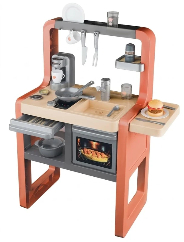 Smoby - Saffron kitchen - Timeless and refined - Hob, sink, oven, splashback, etc. - 24 accessories included - Suitable for ages 3+ - Recycled material - Made in France