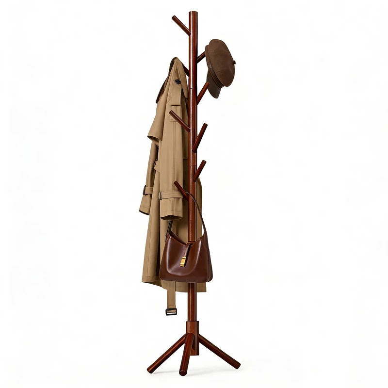Relaxdays, coat rack, 8 hooks, modular, up to 175 cm, hallway & office, pine, dark brown