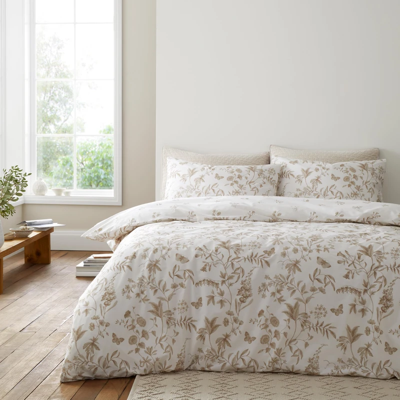 Bianca Thea Floral 200 Thread Count King Duvet Cover Set Natural