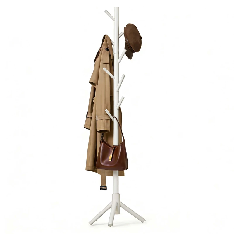 Relaxdays, coat rack, 8 hooks, modular, up to 175 cm, hallway & office, pine, white