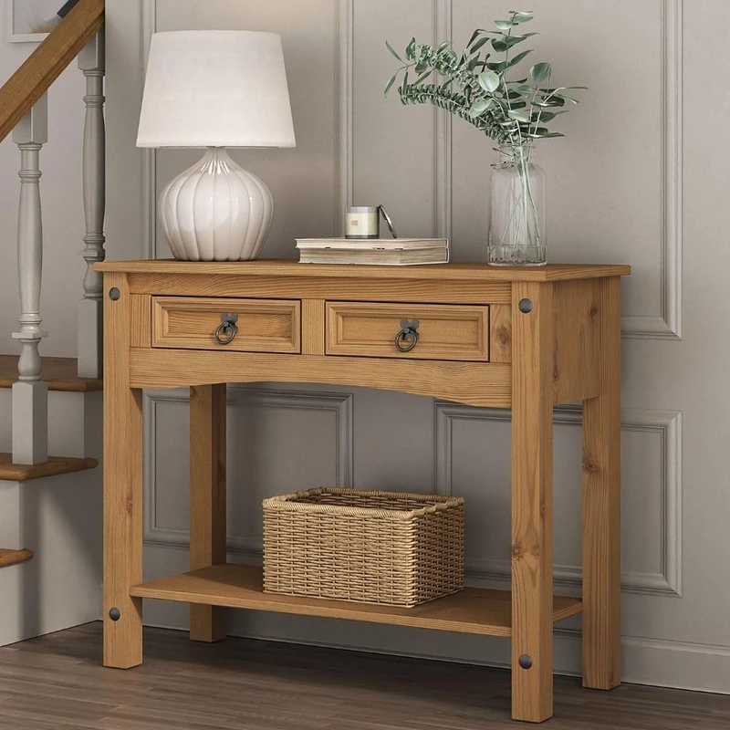 Corona Console Table 2 Drawer Hall End Mexican Solid Pine