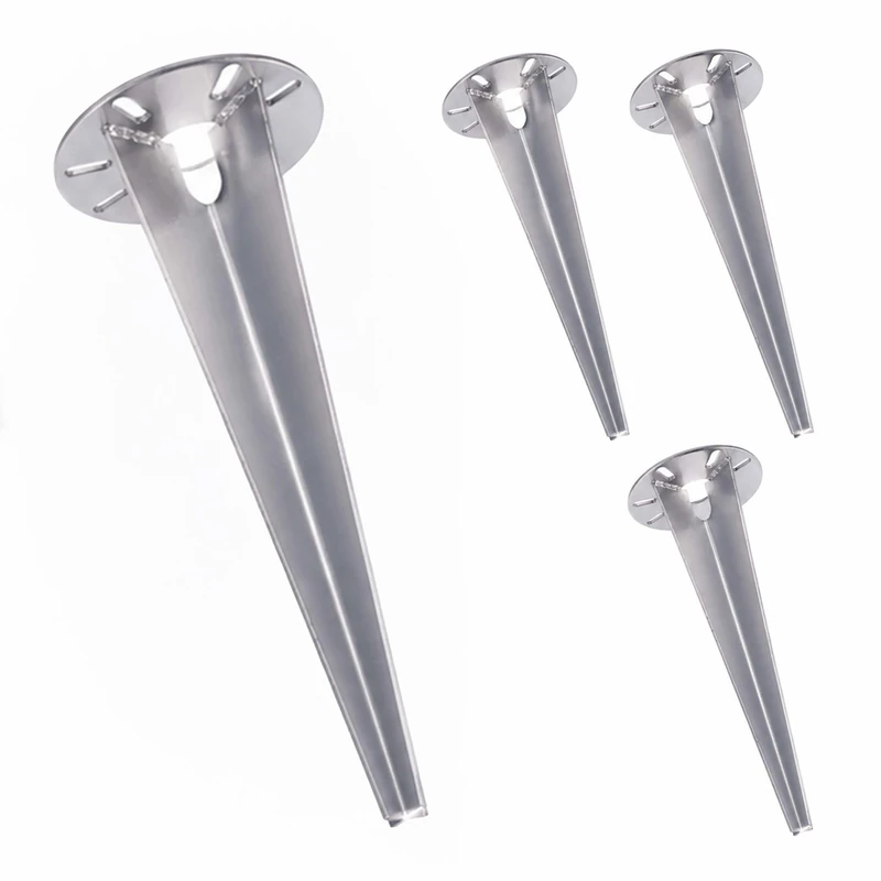 Relaxdays Ground Pegs for Garden Lights, Set of 4, Anchors with Cable Outlet, 30 cm, Stainless Steel, Silver