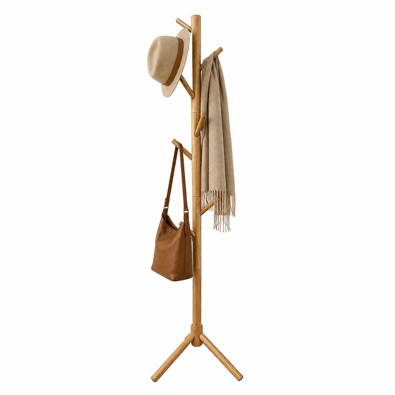 Relaxdays, modular coat rack, 8 hooks, up to 175 cm, hallway & office, natural pine