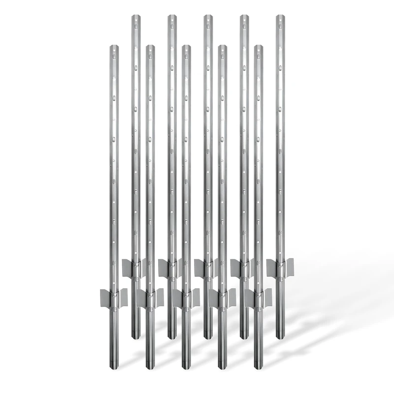 Relaxdays 10-Piece Fence Post for Wire Fence for Hammering, 90 cm, U-Profile, Garden, Steel, Silver