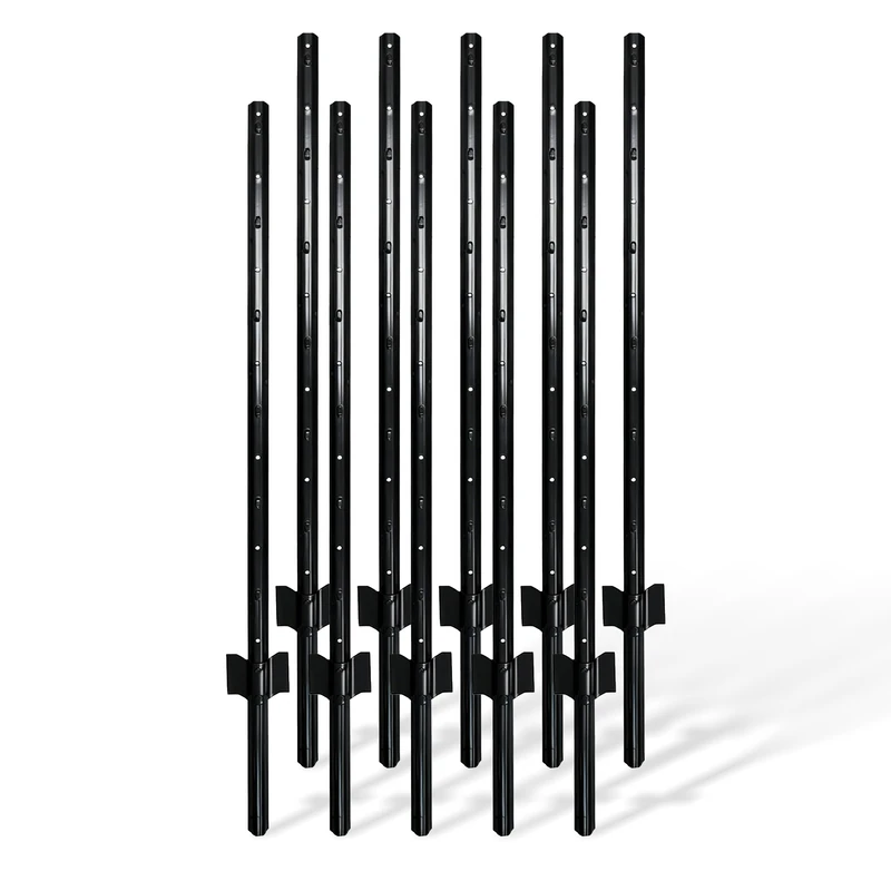Relaxdays Set of 10 Fence Posts for Wire Fence for Ground mounting 90 cm U-Profile Garden Steel Black