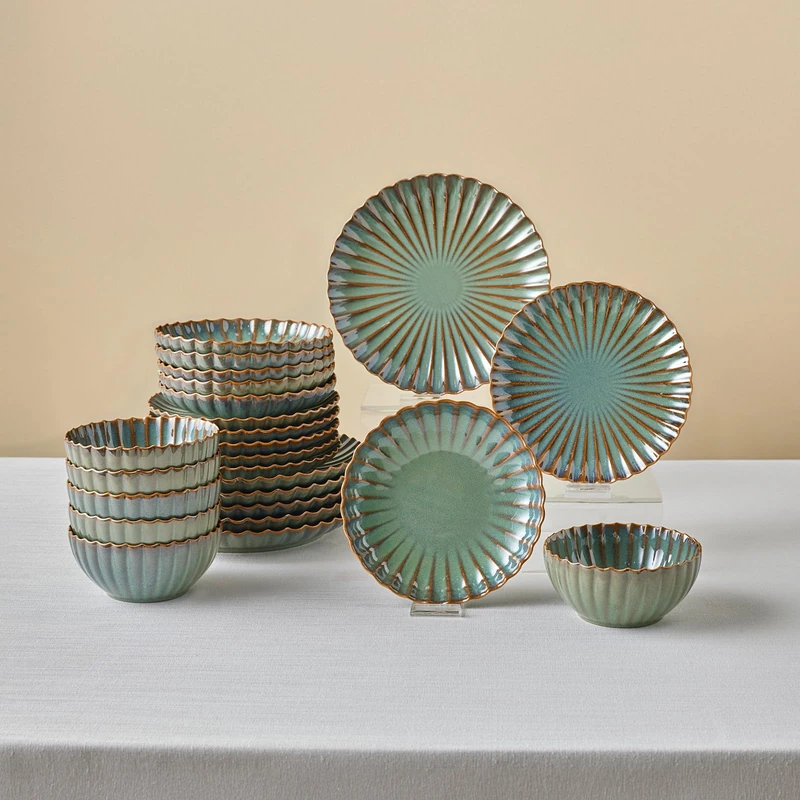 Karaca Earth Collection Cora Reactive Glaze 24-Piece Dinner Set for 6, Multi, Stoneware, Dishwasher Safe, Microwave Safe