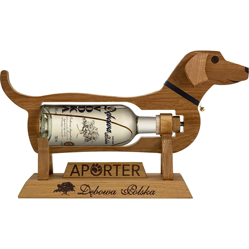 Debowa Polish Oak Vodka, 700ml, 40%, with Oak Wood Dog Stand, Gift Set for Home Bar - Image 1
