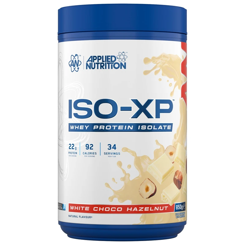 Applied Nutrition ISO-XP Whey Protein Isolate – Over 21g Protein, Low Carb, Low Fat, BCAA-Rich, Fast Absorption, Soy-Free, Halal-Certified (850g - 34 Servings) (White Choco Hazelnut)