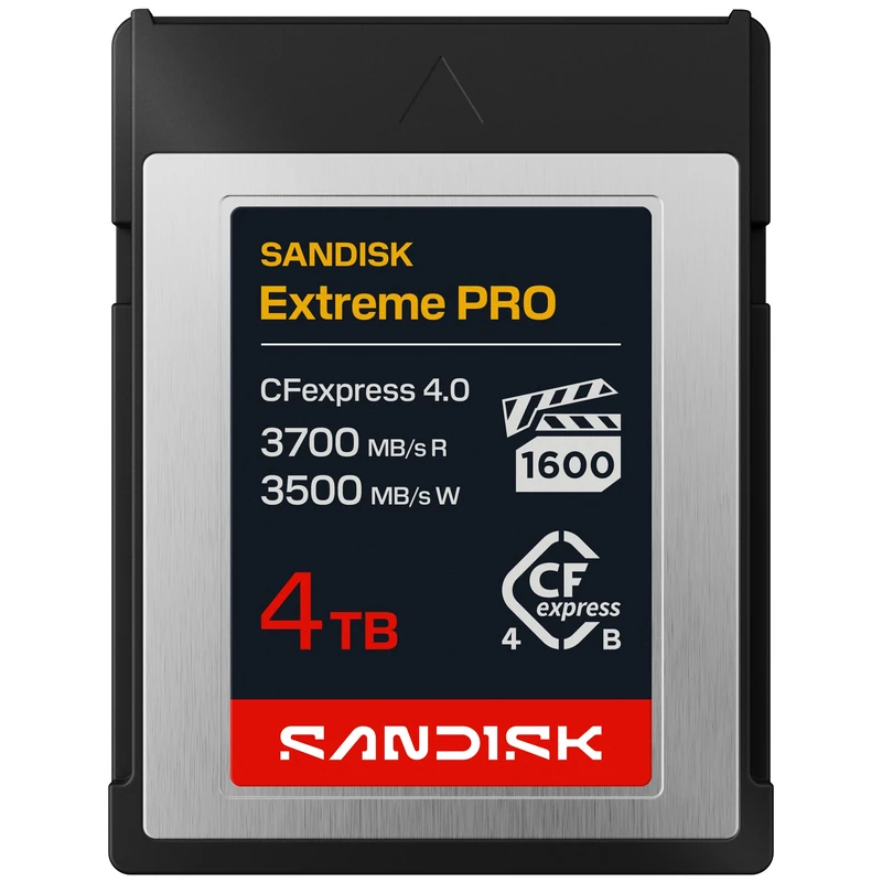 SANDISK Extreme PRO CFexpress 4.0 Type B card 4TB (PCIe Gen 4, Up to 3700 MB/s read, VPG1600, Compatible with a range of Cinema and mirrorless cameras, and CFexpress Type B card readers) Black