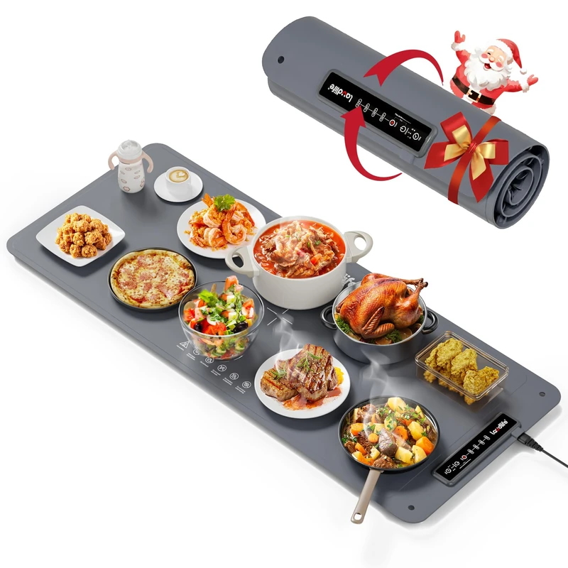Electric Warming Tray with Adjustable Temperature, Laudlife Foldable Food Warmer for Parties Features 3 Modes & Fast Heating, Hot Plate for Buffet, Family Gatherings, Holidays XL91*40cm DakGrey - Image 1