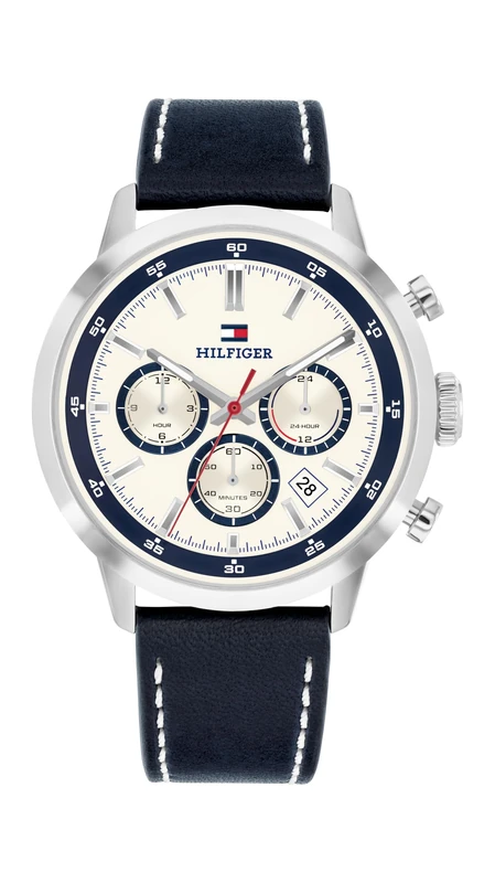 Tommy Hilfiger Chronograph Dual Time Watch for Men with Blue Leather Strap