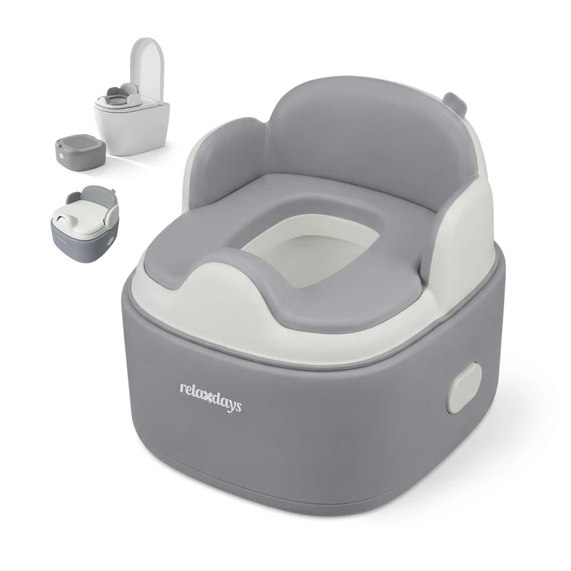 Relaxdays 4-in-1 Potty, Children's Toilet with lid, HxWxD: 33.5 x 36.5 x 29 cm, Trainer & Stool, Travel, Grey