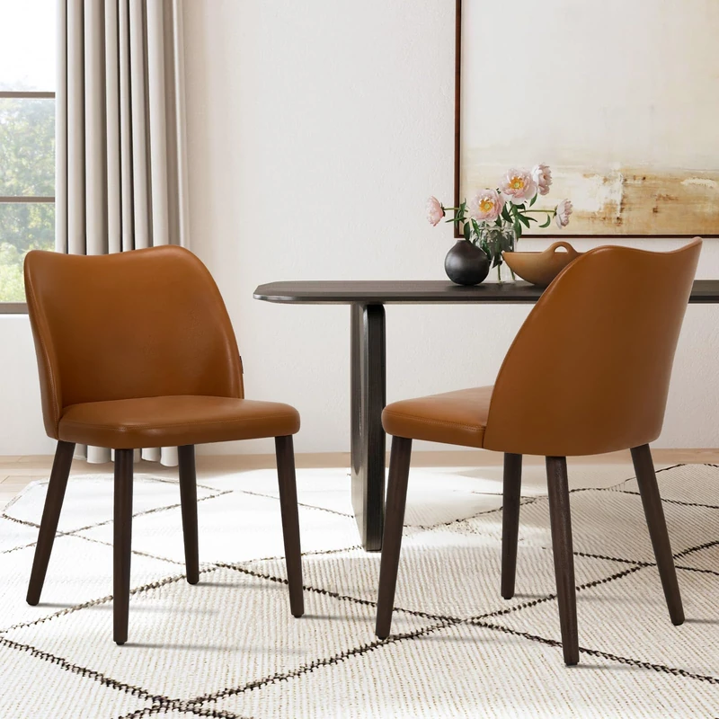 COLAMY Upholstered Dining Chairs, Modern Leather Dining Room Kitchen Side Chair with Padded Seat and Wood Legs for Restaurant/Cafe,White - Image 1