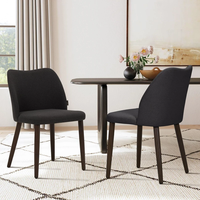 COLAMY Upholstered Dining Chairs, Modern Fabric Dining Room Kitchen Side Chair with Padded Seat and Wood Legs for Restaurant/Cafe,White